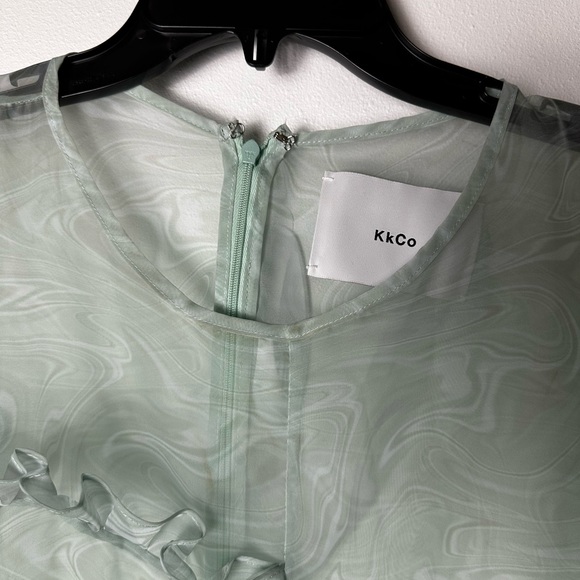 KkCo Nine Twenty-Seven Asymmetrical Ruffle Sheer Organza Dress Warped Moss - Picture 5 of 12